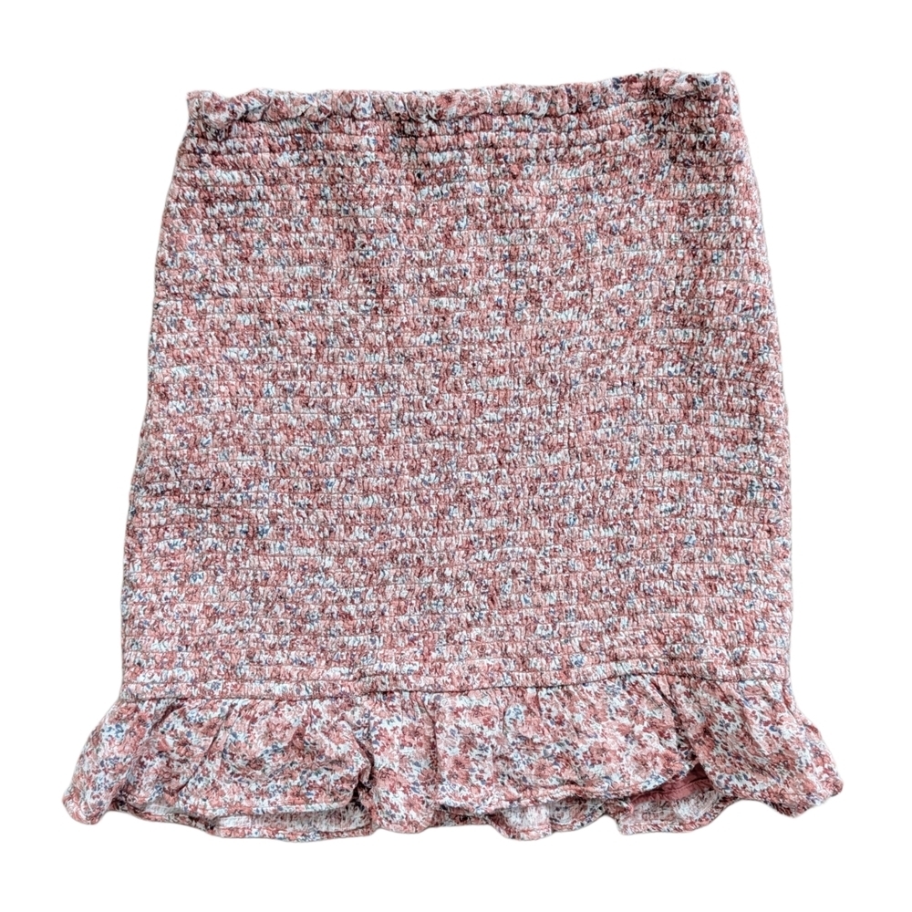 Abercrombie & Fitch Pink White Floral Cotton Smocked Ruffle Hem Mini Skirt Small
